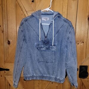 Working Title Denim Hooded Pullover Kangaroo Pocket Womens Size Medium
